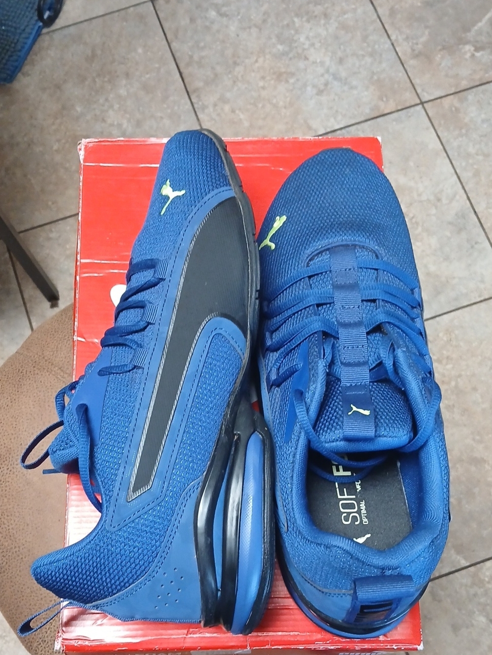 Puma Men’s Blue Sneakers with Black Panels and Yellow Logo